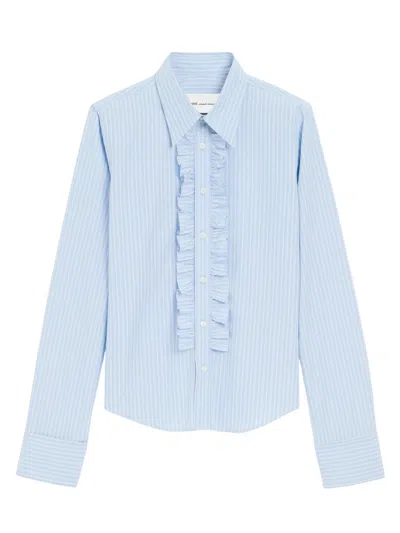 Ami Alexandre Mattiussi Ami Paris Fitted Cotton Jabot Shirt For Women In Blue