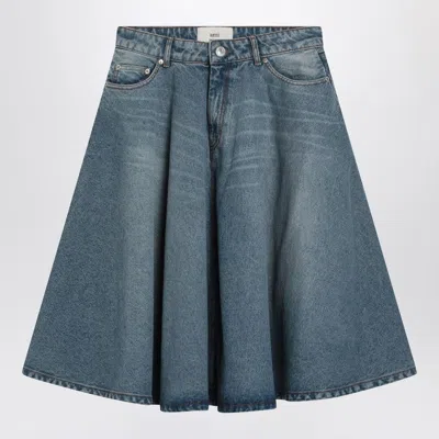 Ami Alexandre Mattiussi Ami Paris Flared Blue Denim Skirt Women
