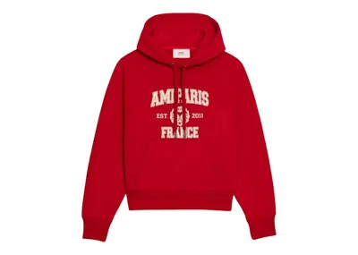 Pre-owned Ami Alexandre Mattiussi Ami Paris France Boxy Fit Hoodie In Red/white
