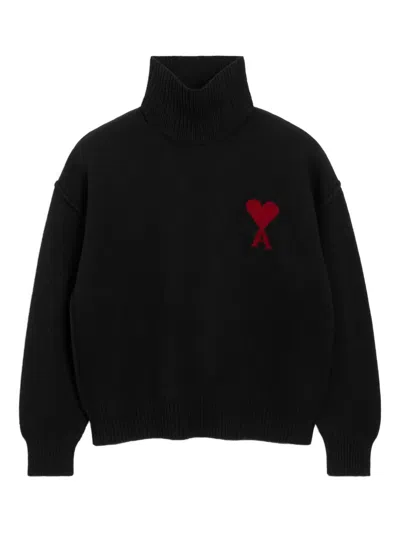 AMI ALEXANDRE MATTIUSSI AMI PARIS FUNNEL-NECK SWEATER WITH HEART INTARSIA DESIGN