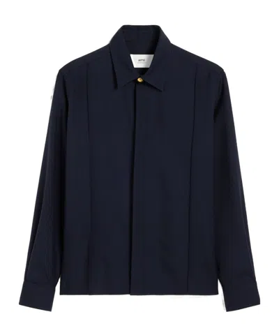 Ami Alexandre Mattiussi Ami Paris Gabardine Pintuck Shirt In Black