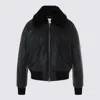 Ami Alexandre Mattiussi Leather Bomber Jacket Shearling Collar In Black