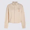 Ami Alexandre Mattiussi Beige Cotton Ami De Coeur Cropped Denim Shirt In White Cream