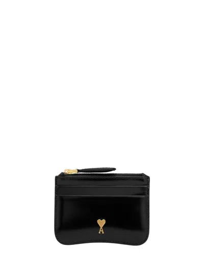 Ami Alexandre Mattiussi Ami Paris Glazed Leather Paris Paris Compact Wallet In Black