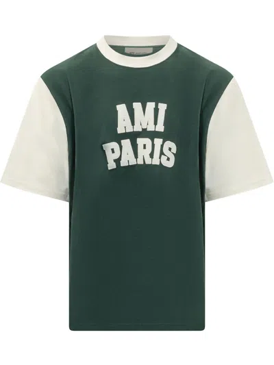 Ami Alexandre Mattiussi Ami Paris Graphic T-shirt In Bottle Green/ivory