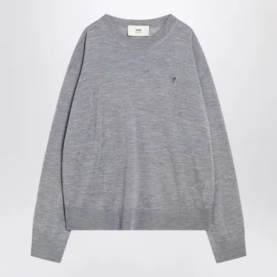 AMI ALEXANDRE MATTIUSSI AMI PARIS GRAY AMI DE COEUR SWEATER IN WOOL AND SILK MEN