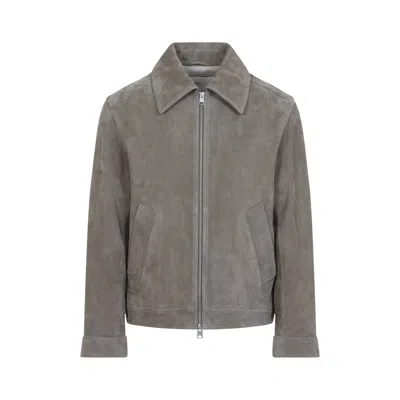 AMI ALEXANDRE MATTIUSSI AMI PARIS  GRAY SUEDE ZIP-UP JACKET