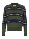 Ami Alexandre Mattiussi Ami Paris Men Green Polo With All-over Striped Motif And Polo-style Collar In Wool And Silk Blend Ma In Green