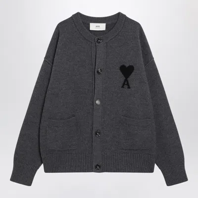 Ami Alexandre Mattiussi Ami Paris Grey Ami De Coeur Cardigan In Gray