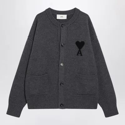 AMI ALEXANDRE MATTIUSSI AMI PARIS  GREY AMI DE COEUR CARDIGAN