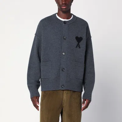 Ami Alexandre Mattiussi Grey Ami De Coeur Cardigan In Gray