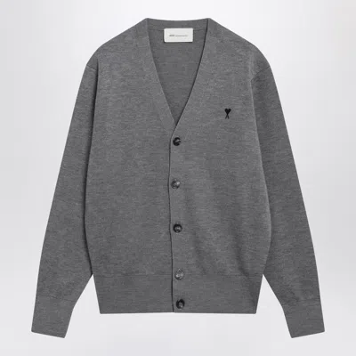Ami Alexandre Mattiussi Ami Paris Grey Ami De Coeur Cardigan In Wool In Animal Print