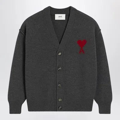 Ami Alexandre Mattiussi Ami Paris Grey Ami De Coeur Wool Cardigan In Gray