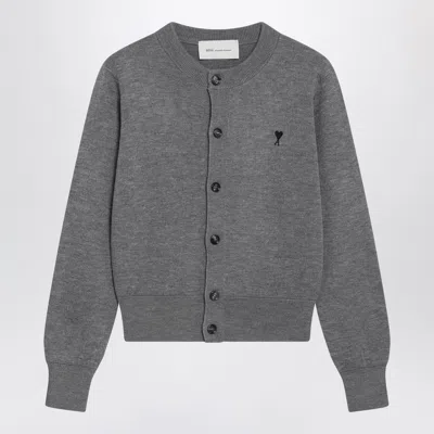 Ami Alexandre Mattiussi Ami Paris Grey Ami De Coeur Wool Cardigan In Gray