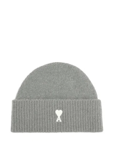 Ami Alexandre Mattiussi Ami Grey Ribbed Hat In Gray