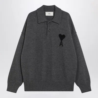 Ami Alexandre Mattiussi Ami Paris Grey Polo-style Ami De Coeur Sweater Men In Gray