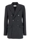Ami Alexandre Mattiussi Ami Paris Grey Striped Double-breasted Jacket In Wool Woman In Multicolor