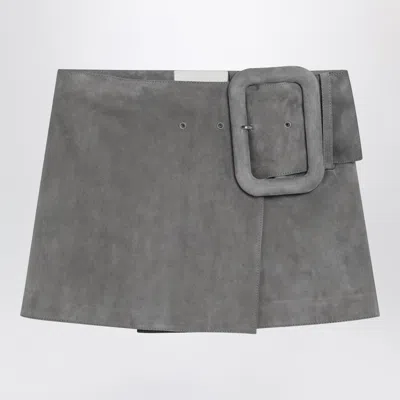 Ami Alexandre Mattiussi Ami Paris Grey Suede Mini Skirt With Large Buckle Belt In Gray
