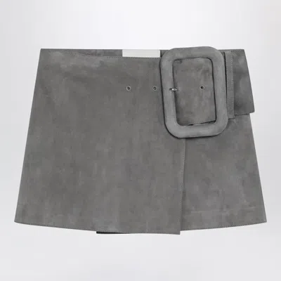 Ami Alexandre Mattiussi Ami Paris Grey Suede Mini Skirt With Large Buckle Belt In Gray