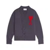 Ami Alexandre Mattiussi Heather Grey Wool Cardigan With Embroidered Logo In Gray