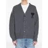 Ami Alexandre Mattiussi Ami Paris Ami De Coeur Heather Grey Wool Cardigan In Gray