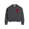 Ami Alexandre Mattiussi Crew Neck Long Sleeve Sweater With Ribbed Edges In Gray
