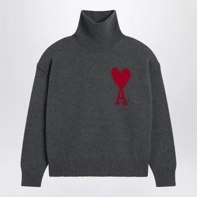 Ami Alexandre Mattiussi Ami Paris Grey Turtleneck Sweater Ami De Coeur In Green