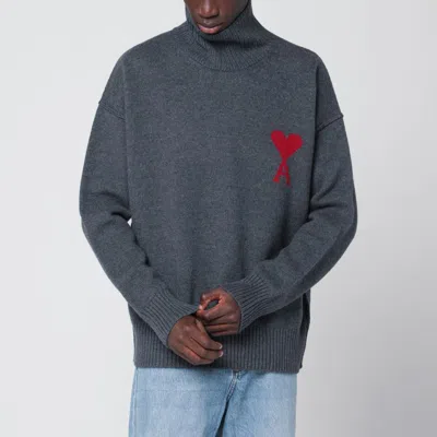 Ami Alexandre Mattiussi Grey Turtleneck Sweater Ami De Coeur In Blue