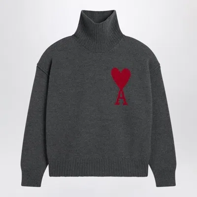 AMI ALEXANDRE MATTIUSSI AMI PARIS  GREY TURTLENECK SWEATER AMI DE COEUR