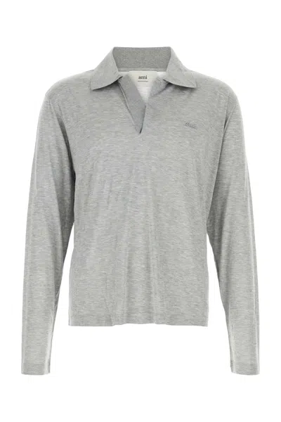 Ami Alexandre Mattiussi Ami Paris Grey Viscose Blend Polo Shirt In Gray