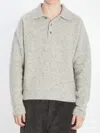 Ami Alexandre Mattiussi Light Grey Knit Sweater With Polo Collar And Three-button Placket In Gray