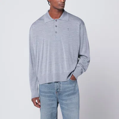 Ami Alexandre Mattiussi Grey Wool And Silk Polo Ami De Coeur In Gray
