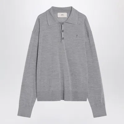 AMI ALEXANDRE MATTIUSSI AMI PARIS  GREY WOOL AND SILK POLO AMI DE COEUR