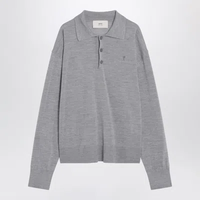 AMI ALEXANDRE MATTIUSSI AMI PARIS GREY WOOL AND SILK POLO AMI DE COEUR MEN