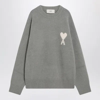 AMI ALEXANDRE MATTIUSSI AMI PARIS  GREY WOOL BLEND SWEATER AMI DE COEUR