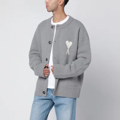Ami Alexandre Mattiussi Grey Wool Cardigan Ami De Coeur In Gray