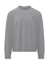 Ami Alexandre Mattiussi Ami Paris Ribbed Hem Sweater With Embroidered Logo In Gray