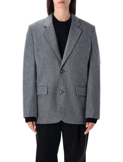 AMI ALEXANDRE MATTIUSSI AMI PARIS GREY WOOL FLANNEL LOOSE-FIT SINGLE-BREASTED JACKET