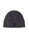 Ami Alexandre Mattiussi Ami Paris Ami Paris De Coeur Grey Wool Beanie In Gray