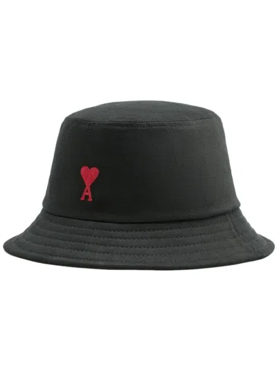 Ami Alexandre Mattiussi Ami Paris Ami De Coeur Embroidered Bucket Hat In Black