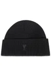 Ami Alexandre Mattiussi Ami Paris Men Black Ribbed Knit Beanie With Logo Embroidery On The Front In Wool Man In Gray