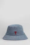 Ami Alexandre Mattiussi Ami Paris Blue Fisherman Hat With Logo Embroidered On The Front In Denim Woman In Blue