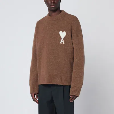 Ami Alexandre Mattiussi Hazelnut Ami De Coeur Sweater In Brown