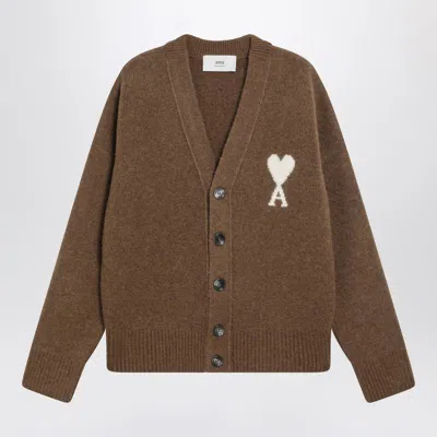 Ami Alexandre Mattiussi Ami Paris Hazelnut Ami Paris De Coeur Cardigan In Brown
