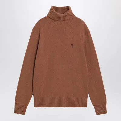Ami Alexandre Mattiussi Ami Paris Hazelnut Ami Paris De Coeur Turtleneck Sweater In Brown