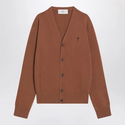 Ami Alexandre Mattiussi Ami Paris Hazelnut-coloured Ami De Coeur Cardigan Men In Brown