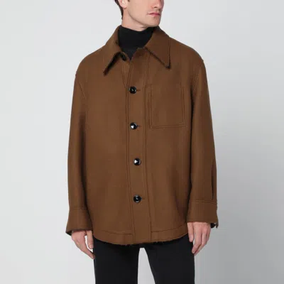 Ami Alexandre Mattiussi Hazelnut Wool Shirt With Pockets In Brown