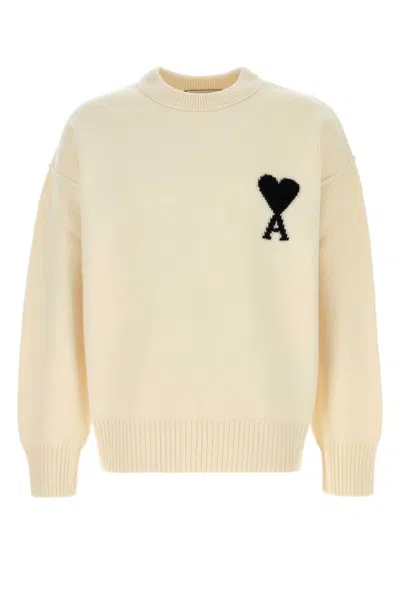 Ami Alexandre Mattiussi Ami Paris Heart Logo Intarsia Virgin Wool Sweater In Neutral