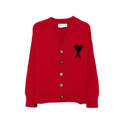 Ami Alexandre Mattiussi Ami Paris Heart-intarsia Knit Cardigan In Red