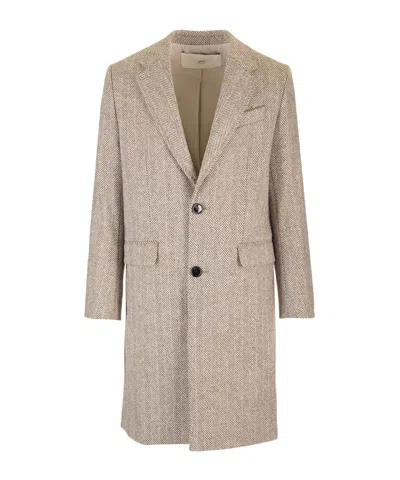 AMI ALEXANDRE MATTIUSSI AMI PARIS HERRINGBONE BUTTON-UP COAT